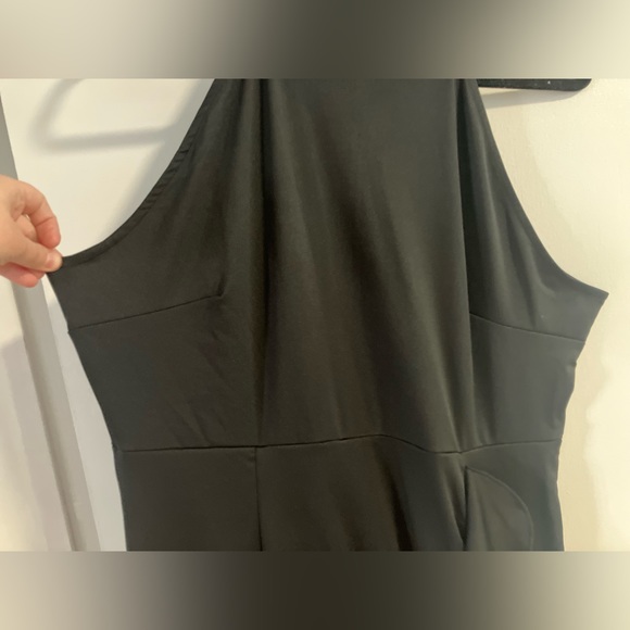 Women's High Neck Halter Long Dress Fashion Ruffle Trim Sleeveless Gown Black - Picture 4 of 4